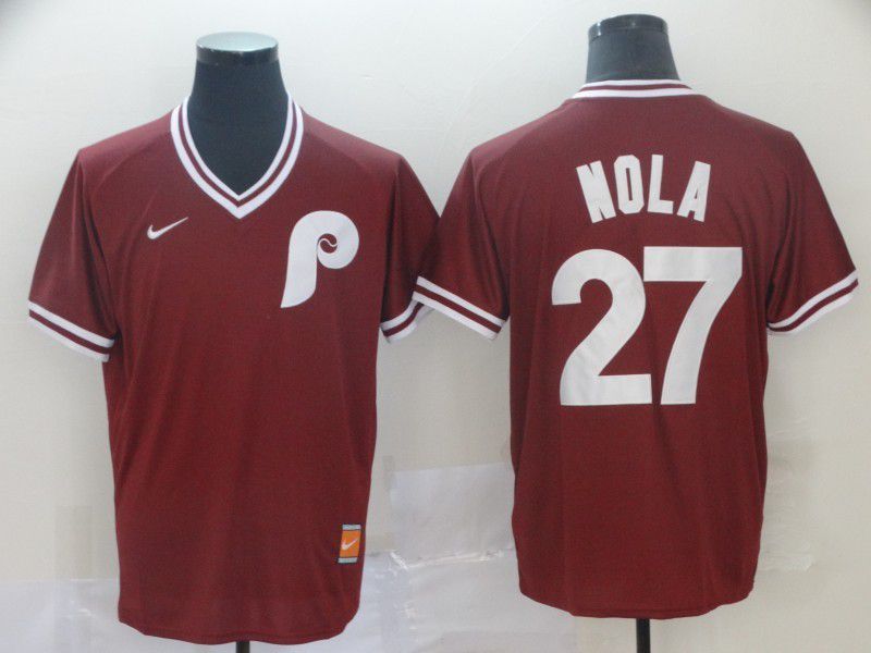 Men Philadelphia Phillies #27 Nola Red Game Throwback Nike 2022 MLB Jersey->philadelphia phillies->MLB Jersey